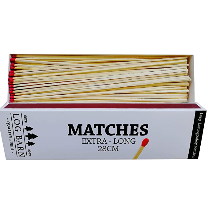 Log-Barn 90 x Extra Long Matches 28cm. Matches Perfect for Open Fires, Stoves, BBQ's, Candles, Kamino's, Professional Kitchens & Gas Range Tops. !Long Lasting Safety Matches!