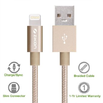 ZiKON Apple MFi Certified Lightning to USB Cable 3.3ft/1meter Nylon Braided Charge and Sync for iphone 6s, 6s plus, 6plus, 6,5s 5c 5,iPad Mini, Air,iPad5,iPod on iOS9 (Gold)