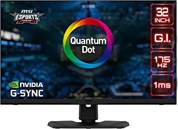 MSI Optix MPG321QRF-QD 32 Inch WQHD Gaming Monitor - 2560 x 1440 Rapid IPS Quantum Dot Panel, 175 Hz / 1ms GtG, G-SYNC Compatible, 95% DCI-P3 Colour Gamut, DisplayHDR 600 - DP 1.4a, USB Type-C