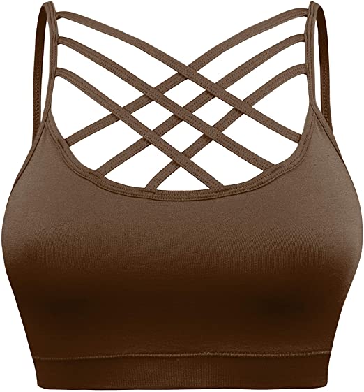 Nolabel Womens Comfort Cami Crop Top Seamless Crisscross Front Strappy NO PDDED Bralette Sports Bra Top (S~3XL)