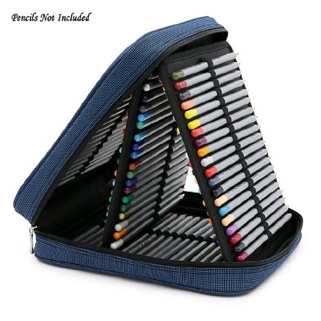 BTSKY® Handy Deluxe Colored Pencil Case- 120 Slot Watercolor Pencil Bags Large With Zipper (Blue)