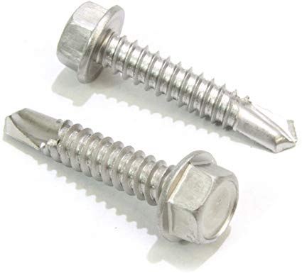 #8 x 1" Stainless Hex Washer Head Self Drilling Screws, (100pc) 410 Stainless Steel Self Tapping Choose Size and Qty