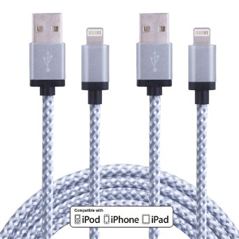 Sundix 2 Pack 6FT Tangle Free Long Nylon Braided Lightning Cable 8 Pin USB Charging Cord with Aluminum Connector for iPhone 6/6s/6 plus/6s plus, 5c/5s/5, iPad Air/Mini,iPod Nano/Touch,iPhone SE(white)