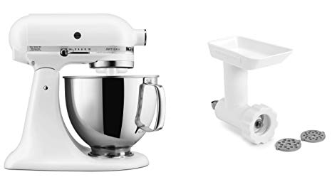 KitchenAid KSM150GBQFW Artisan Tilt-Head Stand Mixer with Food Grinder Attachment, Matte White