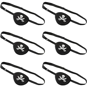 SATINIOR 6 Pieces Pirate Eye Patch One Eye Skull Patch Pirate Captain Eye Patch Skull Crossbone Eye Patch 3D Adjustable Single Eye Patch Eye Patch for Adults Kids Party Favors Decorations Black