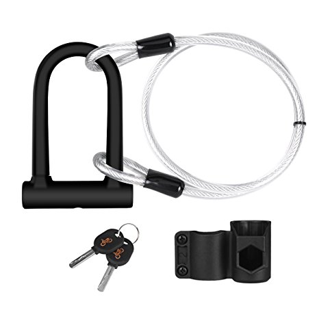 Y&S Bike U Lock, Heavy Duty High Security D Shackle Bike Lock with 4FT/1.2M Steel Flex Cable and Sturdy Mounting Bracket for bikes, bicycle,motorbikes, motorcycles