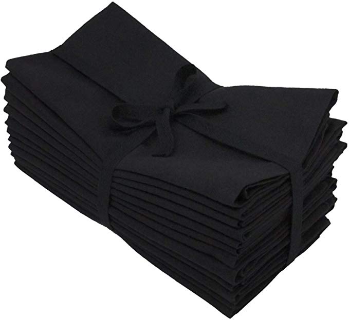 Aunti Em's Kitchen Black Cotton Dinner Napkins Cloth 12 Pack 20x20 100% Natural Oversized Bulk Linens for Dinner, Events, Weddings, Set of 12, Tuxedo Black