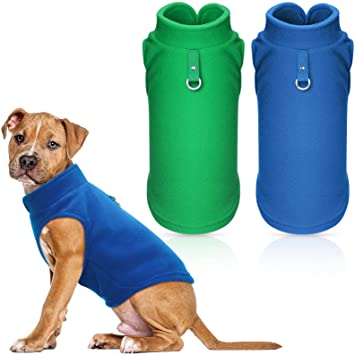 2 Pieces Small Dog Pullover Fleece Jacket with Leash Ring Fleece Vest Dog Winter Sweater Dog Jacket