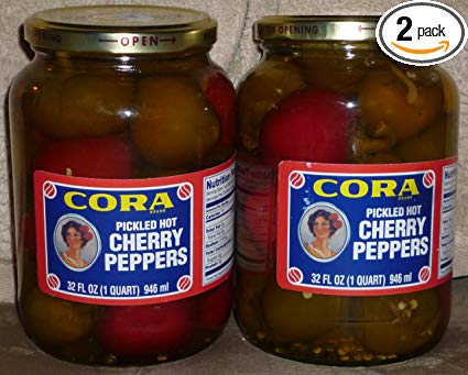 Cora Whole Pickled Hot Cherry Peppers (Hot), 1 Quart (2) Pack