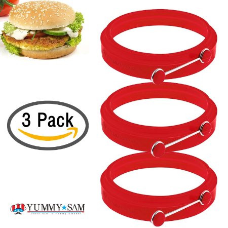 Yummy Sam® Silicone Small Egg & Pancake Ring Molds - 4 Inch Diameter - Set of 3 - Non Stick - Bpa-free - Multi Use Cookware for Skillets, Frying Pans, Griddles and BBQ (3 Pack)