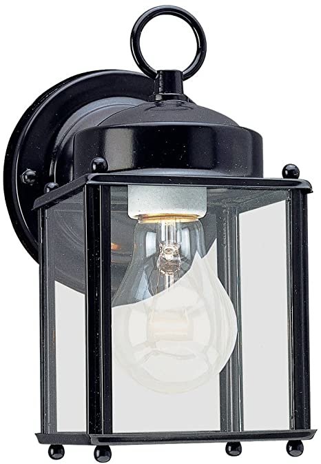 Sea Gull Lighting 8592-12 New Castle One-Light Outdoor Wall Lantern with Clear Glass Panels, Black Finish