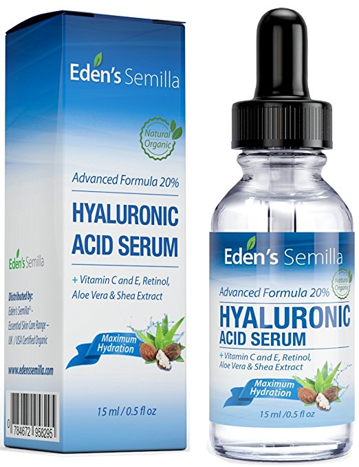 Hyaluronic Acid Serum 15ml - Best hydration moisturiser for the face. Contains Vitamin C, Retinol, Vitamin E. Plumps and smoothes fine lines and wrinkles. Antioxidant protection and collagen builder for softer more radiant and healthier looking skin.