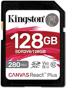 Kingston Canvas React Plus V60 SD 128GB SDXC UHS-II 280R/100W U3 V60 for Full HD/4K