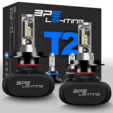 Free Pair T10/ BPS Lighting T2 LED Headlight Bulbs Conversion Kit - H4/9003/HB2-50W 8000 Lumen 6000K 6500K - Cool White - Super Bright - Car and Truck - High/Low Beam - All-in One - Plug and Play