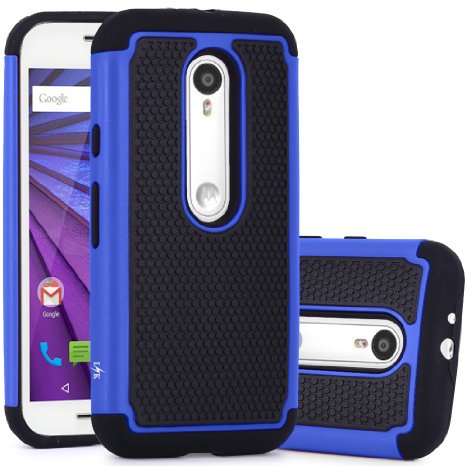 Moto G (3rd Gen) Case, LK [Shock Absorption] Hybrid Dual Layer Armor Defender Protective Case Cover for Motorola Moto G 3rd Generation 2015 (Blue)