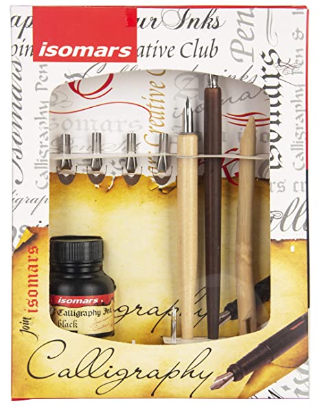 Isomars Calligraphy Wood Dip Pen Set with 6 Nibs, Ink 30 ml for Beginners