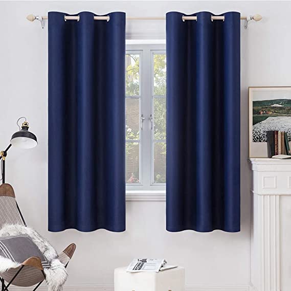 MIULEE Blackout Curtains Room Darkening Thermal Insulated Drapes Solid Window Treatment Set Grommet Top Light Blocking Curtain for Living Room/Bedroom 2 Panels 42 x 63 inch, Navy Blue