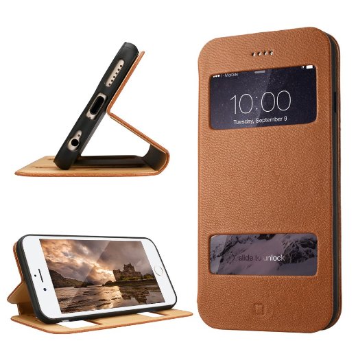 iPhone 6 Plus Case Cover, Labato® Leather Stand Case Cover Magnetic Design Genuine Leather Case Cover with Fold Stand and Window Open Case and 100% Handmade Folio Case Flip Cover Case for Apple iPhone 6 Plus 5.5'', Brown Color Lbt-I6L-07L21
