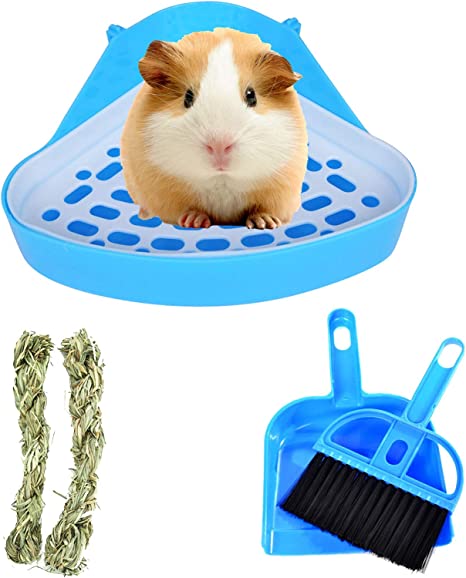 kathson Triangle Potty Trainer Corner Bunny Toilet Guinea Pig Litter Bedding Plastic Box Pet Pan for Rabbit Chinchilla Hamster Ferret Small Animal (Blue)