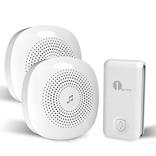 1byone Wireless Doorbell Set, Easy Chime Doorbell, No Battery Required, Doorbell with 2 Receiver and 1 Transmitter 36 Ringtones, 100m Range, White