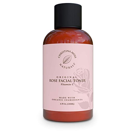 Rose Water Vitamin C Facial Toner - Face Toner - Witch Hazel - Organic & Natural Ingredients - Skin Clearing, Tightens Pores, Hydrates, Restores pH. No Harmful Chemicals - Christina Moss Naturals 4oz