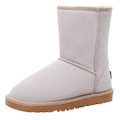 Shenn Women's Winter Warm Classic Mid-Calf Suede Leather Snow Boots