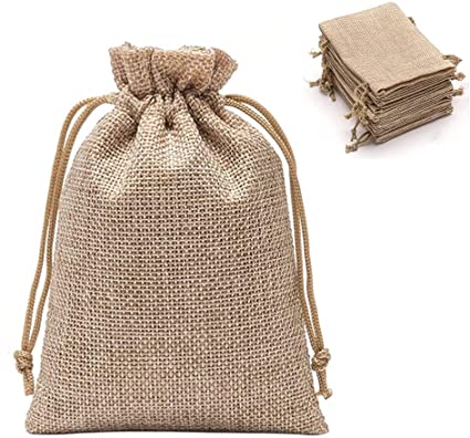 KUPOO Burlap Gift Bags Wedding Hessian Jute Bags Linen Jewelry Pouches with Drawstring for Wedding Party,DIY Craft and Christmas (Natural, 5X7 Inch (30pcs))
