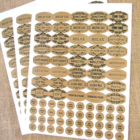 120 Apothecary Oval Poly Weatherproof Kraft Look Essential Oil Bottle Labels Plus 120 Matching Top Labels by Rivertree Life