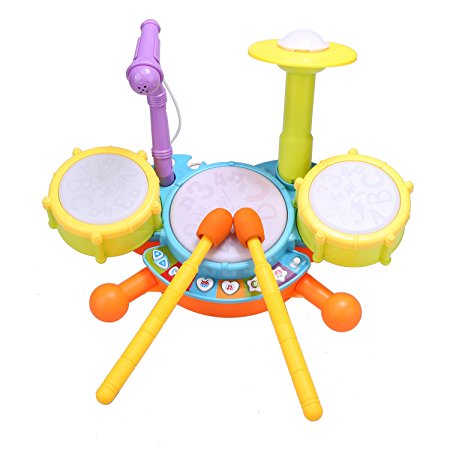 Funmily Kids Drum Set Toy Musical Instruments with Adjustable Microphone for Toddlers