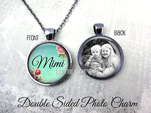 Personalized Custom Photo Double Sided Mimi Necklace or Key Chain - Name Pendant Charm - Available in 5 Metal Finishes - Personalized Grandma Jewelry for Mother's Day with Grand Kids Photo