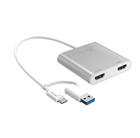 j5create USB-C to Dual HDMI Multi-Monitor Adapter with USB Type-A convertor | 4K   2K | Compatible with Windows and Mac (JCA365)