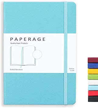 Paperage Dotted Journal Bullet Notebook, Hard Cover, Medium 5.7 x 8 inches, 100 gsm Thick Paper (Blue, Dotted)