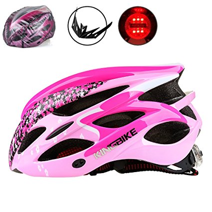 KINGBIKE Adult/Youth Bike Helmet, with Helmet Rain Cover/Detachable Visor/Safety Rear Led Light/Lightweight