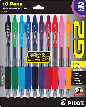 PILOT G2 Premium Refillable and Retractable Rolling Ball Gel Pens, 0.7mm Fine Point, Assorted Color Inks (New Rose Pink & Grape Inks), 10-Pack