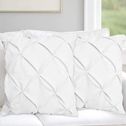 Pinch Pleated/ Pintuck European Pillow Shams Set of 2 White Pinch Euro Sham 28"x 28" Pillow Cover Luxurious & Soft 100% Natural Cotton 600 Thread Count Gorgeous Pinch Euro Size Decorative Pillow Cover