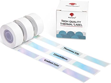 Phomemo D30 Adhesive Gradient Color Thermal Paper 3/8" X 1 1/2" (12mm X 40mm) 160 Labels/Roll, 3 Roll,for Gift, Christmas, New Year,Decoration, Compatible with D30 Label Maker