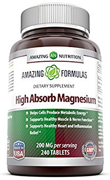 Amazing Nutrition High Absorption Magnesium 200 Mg 240 Tablets - Supports Bone Density - Helps Maintain a Normal Regular Heartbeat and Supports Overall Cardiovascular Health