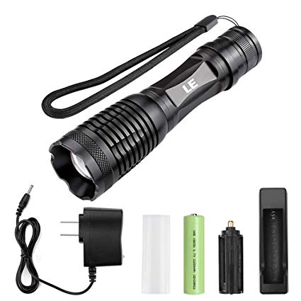 LE Super Bright LED Flashlight, Rechargeable and Waterproof Tactical Torch Light, 1000 Lumens CREE LED, Small, Adjustable Brightness, 5 Lighting Modes for Camping, Running and more