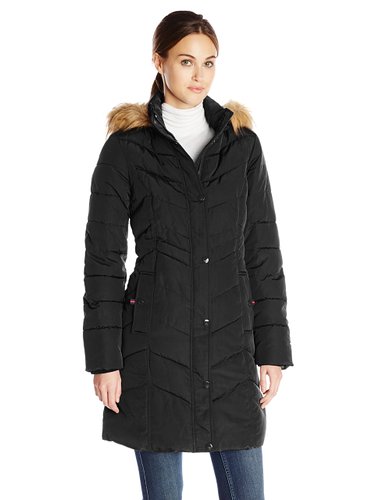 Tommy Hilfiger Women's Long Chevron-Quilted Down Coat