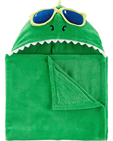 Carter's Baby Unisex 100% Cotton Terry Hooded Bath Towel, Green Dinosaur