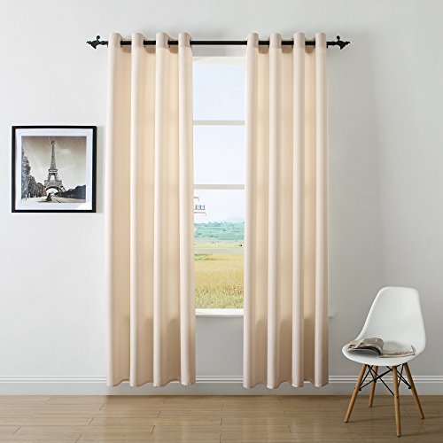 DWCN Living Room Curtains Faux Linen Semi Darkening Curtains for Kitchen Grommets Top Window Draperies Curtain Panel 52x84 inch 2 Panels New Beige