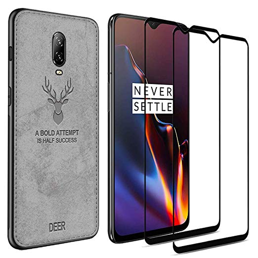 Teeyee Oneplus 6T Case with Screen Protector, Rugged Shockproof Protective Case   [Full Cover][Anti-Scratch] [Anti-Bubble] 9H Tempered Glass Screen Protector(2Pcs) for Oneplus 6T(2018 Release) (Grey)