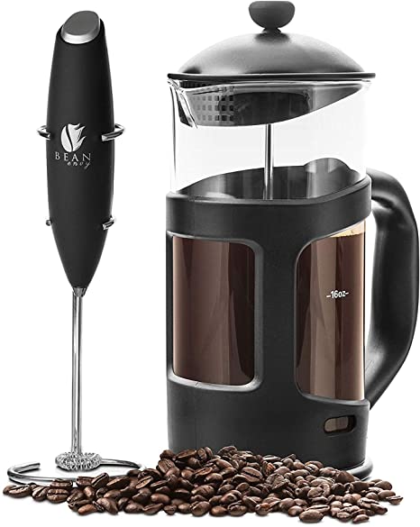 Bean Envy 34 oz French Press Coffee Espresso and Tea Maker - Premium Bundle Includes Electric Milk Frother - Best Press For 1 3 4 or 8 Cups