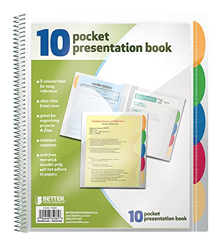 Better Office Products 10 Pocket Poly Presentation Folder with tabs, 2 Count