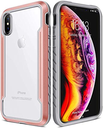iPhone Xs Max Case, XchuangX Defender iPhone Case, Rugged Anodized Aluminum, TPU, Clear PC, Military Grade Metal Protective Case for Apple iPhone Xs Max (Rose Gold)