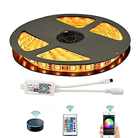 Ucharge WiFi Led Strip Lights, 300 LED 5050 SMD Rope Light 16.4ft Smart Tape Lighting Kit(AC Adapter   LED Strip   IR Remote Controller) for Decoration Support Android/iOS Mobile Phone-Multi(RGB)