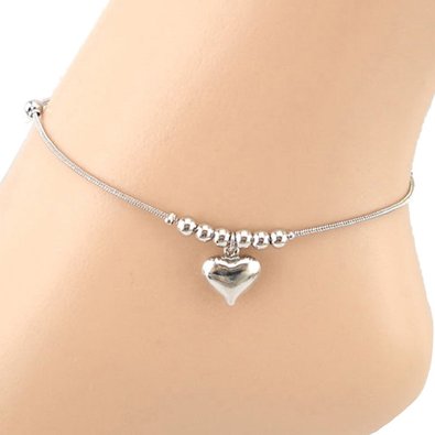Meily Women's Summer Single Heart Ankle Double Chain Anklet Bracelet