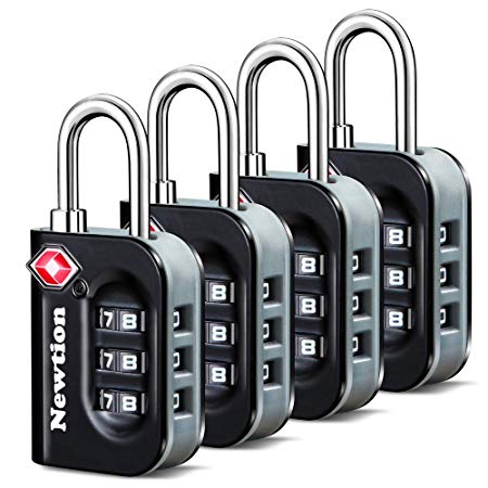Newtion TSA Lock 4 Pack,TSA Approved Luggage lock,Travel Lock with Double Color Alloy Body,Combination Padlock for Luggage (Black 4Pack)