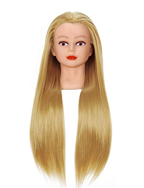 Cosmetology Mannequin Head with Synthetic Hair and Adjustable Stand 26-28” Blonde for Braiding Hair Styling Training Hairart Hairdressing Salon Display
