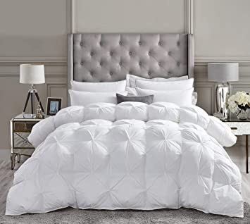 Luxurious All-Season Goose Down Comforter California King (Cal King) Size Duvet Insert, Exquisite Pinch Pleat Design, 1200 Thread Count 100% Egyptian Cotton, 75 oz Fill Weight, White